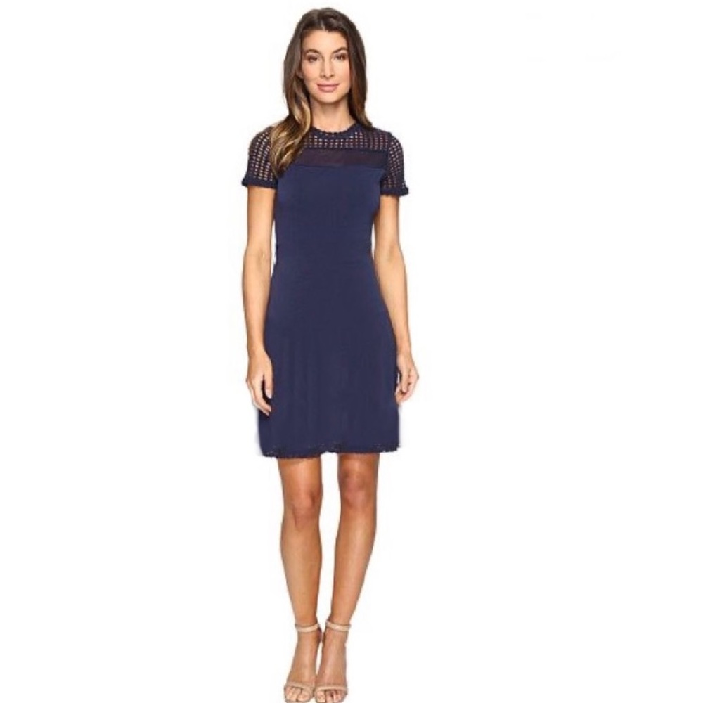 exc Michael Kors sheath shift dress lace mesh comfy stretch blue A line medium